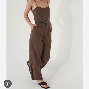Almina Concept Brown Spaghetti-Strap Wide-Leg Jumpsuit